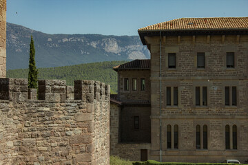 Obraz premium Medieval Castle on hill by the mountain in Javier, Navarra, Spain