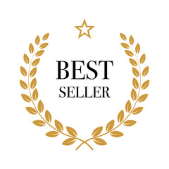 Best seller award icon badge, top quality logo, premium emblem stamp with laurel wreath