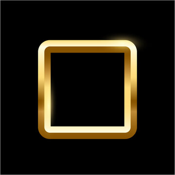 Gold Square Frame For Picture On Black Background. Blank Space For Picture, Painting, Card Or Photo. 3d Realistic Modern Template Vector Illustration. Simple Golden Object Mockup