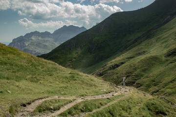 Fototapeta na wymiar Mountain area with green during summer day in Pyrenees, North of Spain and France