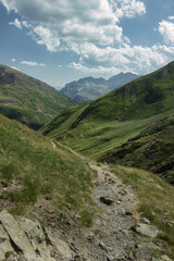 Mountain area with green during summer day in Pyrenees, North of Spain and France