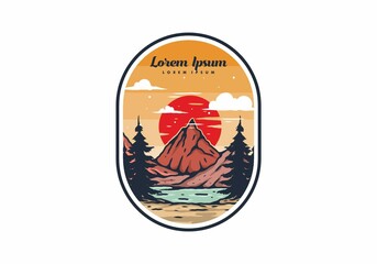 Outdoor mountain lake illustration badge