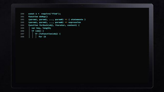 Generic Javascript programming source code building on a tablet screen.