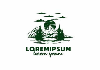 Outdoor mountain lake illustration badge