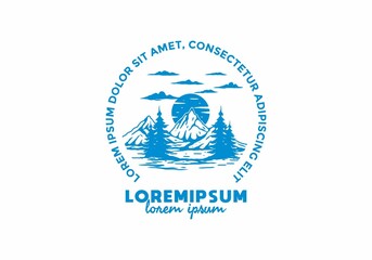 Outdoor mountain lake illustration badge