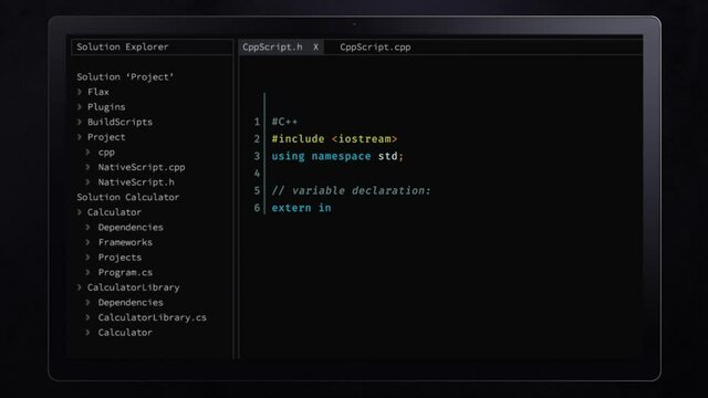 C++ programming code.
Generic Cpp source code building on a tablet screen.