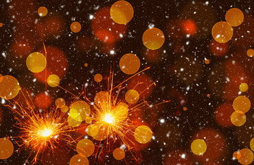Fototapeta na wymiar Burning sparklers on abstract snowy background. Happy new year. 3d illustration 