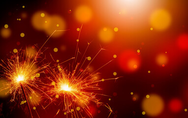 Burning sparklers on abstract snowy background. Happy new year. 3d illustration
