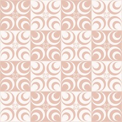 Vector geometric flower shape in grid square random brown cream color. Sino-Portuguese or peranakan tile seamless pattern background. Use for architectural and interior decoration elements.