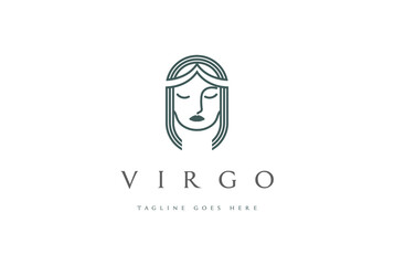 Elegant Beauty Queen Princess Virgo Woman Lady Girl Line Outline Logo Design Vector