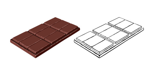 Dark chocolate bar isolated. Vector cartoon flat illustration and silhouette.