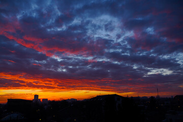 sunrise. urban landscape. the beginning of a day. photography at sunrise. aerial photography.

