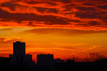 Fototapeta na wymiar sunrise. urban landscape. the beginning of a day. photography at sunrise. aerial photography. 