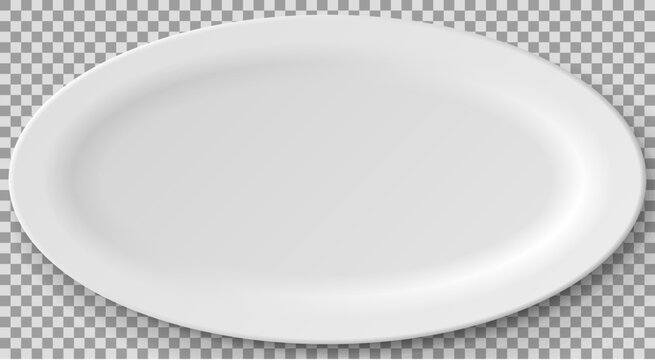 Empty white porcelain plate. Round white plate isolated on transparent background. Cookware, china, crockery element for serving dishes. Dish for restaurant, empty utensil and dishware 3d vector