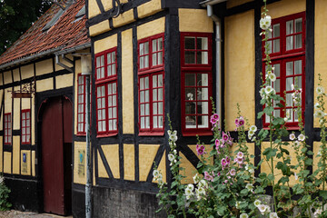 Beautiful view from the street in old quaint town in Faaborg, Denmark