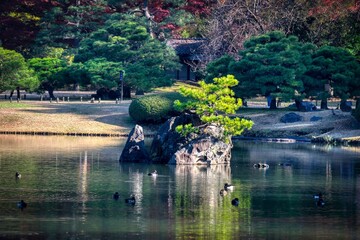 Japanese garden with a lake