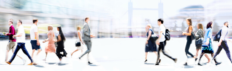 Lots of walking people, multiple exposure illustration represents modern life the big busy city....