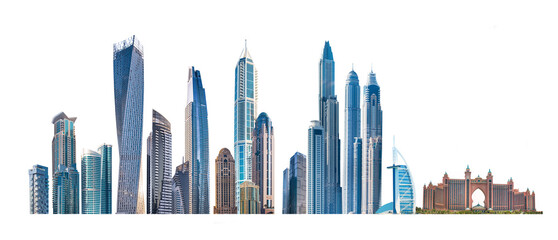 Fototapeta na wymiar Modern City illustration isolated at white with space for text. Success in business, international corporations concept, Skyscrapers, banks and office buildings.