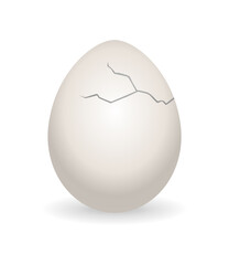 Cracked egg. Eggshell cracking stage. Realistic chicken egg with broken eggshell. Design element of fragile broken egg