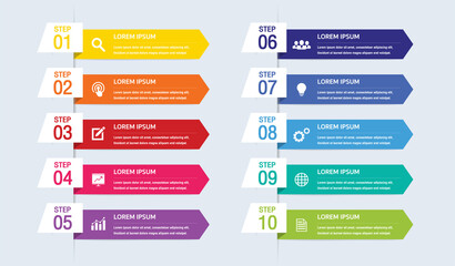 ten timeline infographic template.Presentation business infographic template with 10 options