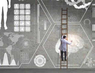 Male doctor climbing ladder in medical concept
