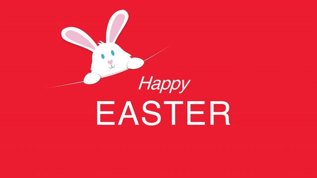 Happy Easter with rabbit on red color, motion holidays and spring style background