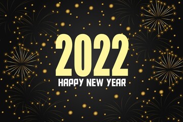 Happy new 2022 year text with light effect and fireworks