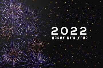 Happy new 2022 year text with light effect and fireworks