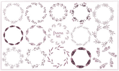 Frame set of wreaths from grass design elements. Circle Border Vector Ornaments.