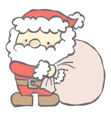 大きな袋を持ったサンタのかわいいデフォルメイラスト
