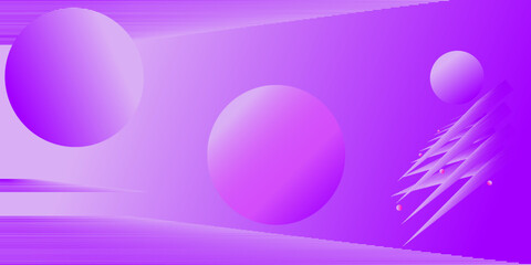 Spheres imitating planets or Christmas toys. Triangular decorative elements on a purple-pink gradient