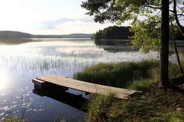 Wooden bridge on lake