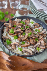 classic creamy italian mushroom risotto on a table