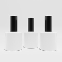 three nail polish finger mockup cosmetic a front view with black cap 3d render