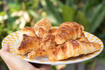 Homemade tuna puff pastry, croissant and sausage puff pastry just out of the oven. 