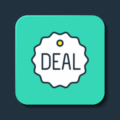 Filled outline Deal icon isolated on blue background. Turquoise square button. Vector