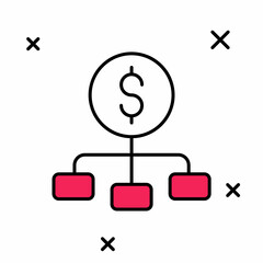 Filled outline Dollar on top of financial hierarchy icon isolated on white background. Vector