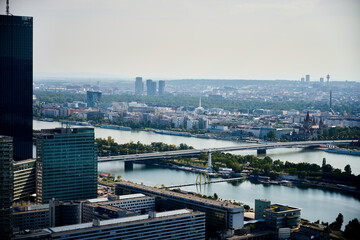 View from the Danube Tower, over the Vienna Cityscape, Austria.