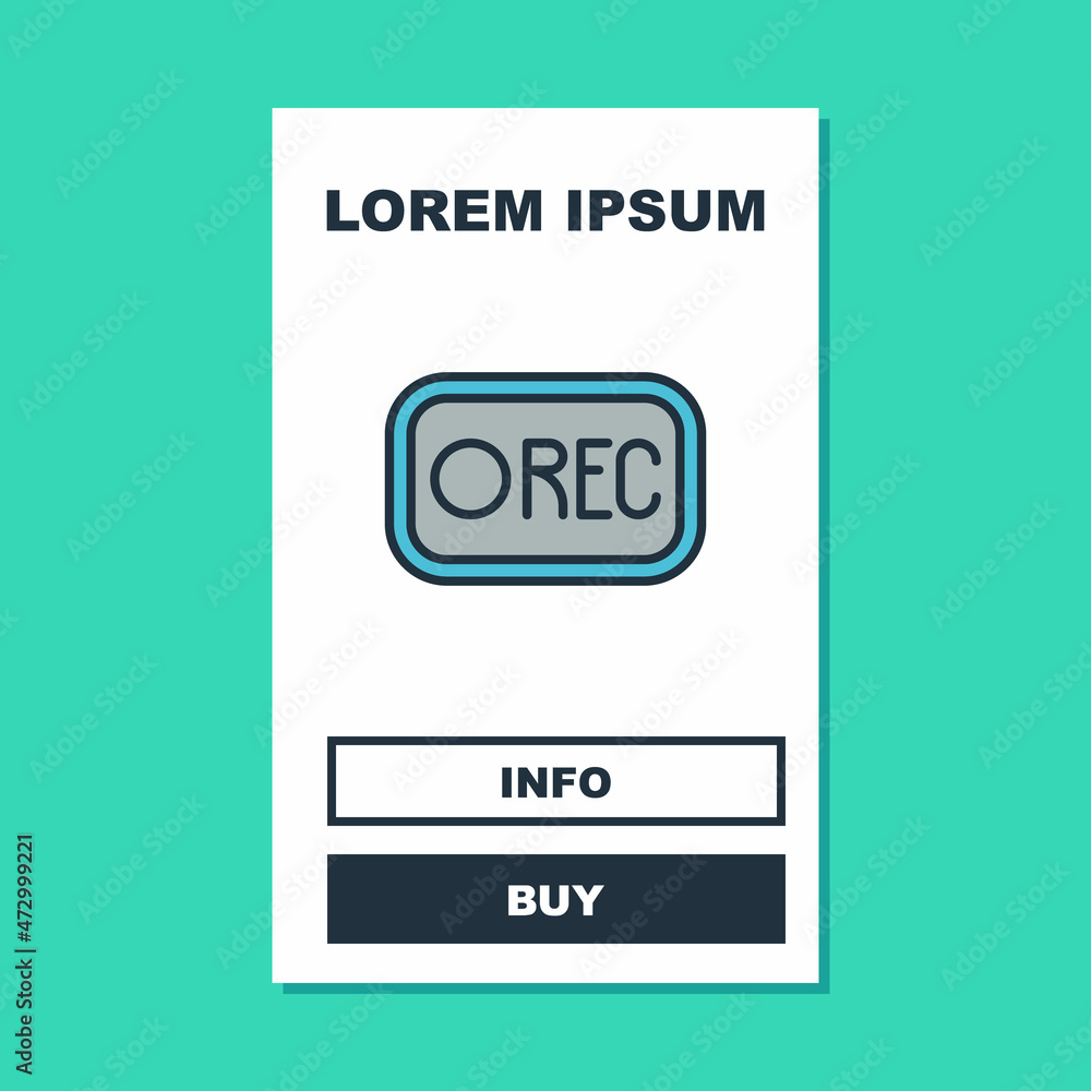 Poster filled outline record button icon isolated on turquoise background. rec button. vector