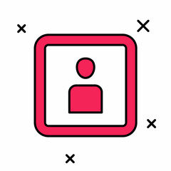 Filled outline Play Video icon isolated on white background. Film strip sign. Vector