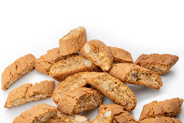 Cantuccini cookies with almonds, typical dry tuscan biscuits, italy isolated on white
