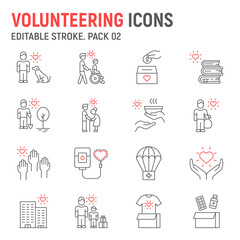 Volunteering line icon set, charity collection, vector graphics, logo illustrations, volunteering vector icons, humanitarian signs, outline pictograms, editable stroke