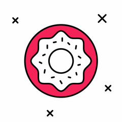 Filled outline Donut with sweet glaze icon isolated on white background. Vector