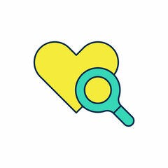 Filled outline Medical heart inspection icon isolated on white background. Heart magnifier search. Vector