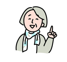 指差し　中高年　老人　60代　70代　女性　笑顔
イラスト