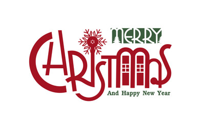 Merry christmas and Happy New Year. Lettering design card template