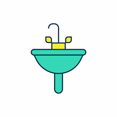 Filled outline Washbasin with water tap icon isolated on white background. Vector