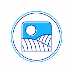 Filled outline Agriculture wheat field farm rural nature scene landscape icon isolated on white background. Vector