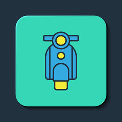 Filled outline Scooter icon isolated on blue background. Turquoise square button. Vector