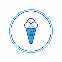 Filled outline Ice cream in waffle cone icon isolated on white background. Sweet symbol. Vector